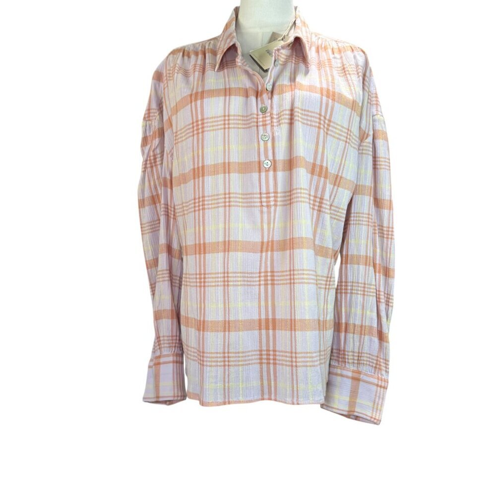 NWT Faherty Legend Organic Cotton Plaid Button-Down Shirt XXL Peach Lilac Yellow